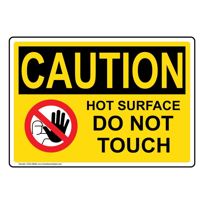 ComplianceSigns.com CAUTION Hot Surface Do Not Touch OSHA Label Decal, 5x3.5 inch 4-Pack Vinyl for Process Hazards - Image 1